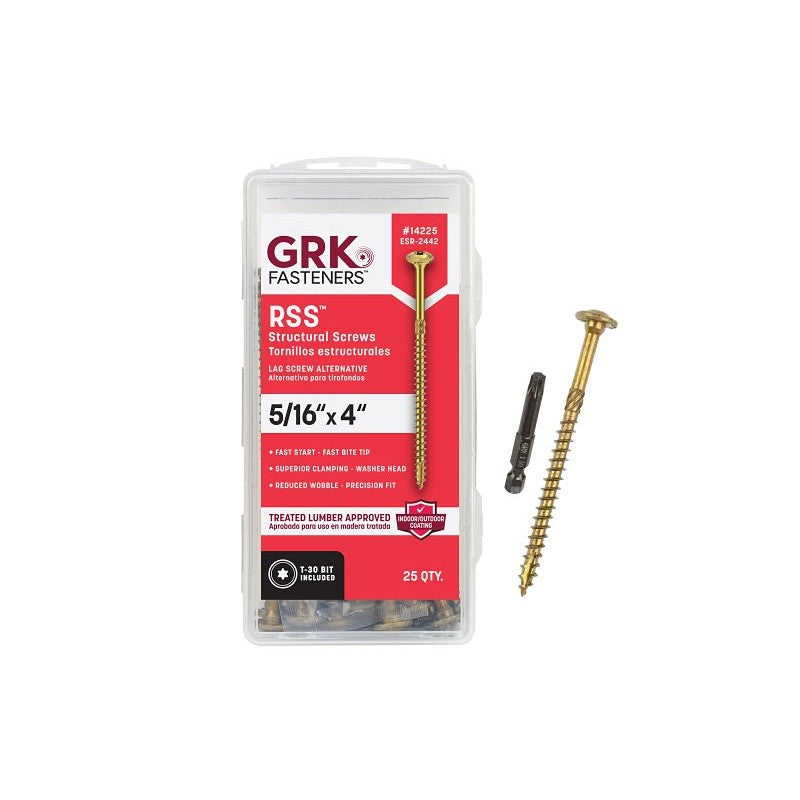 GRK Fasteners RSS 14225 Structural Screw, #5/16 Thread, 3.93 in L, CEE Thread, Washer Head, Star Drive, Zip-Tip Point
