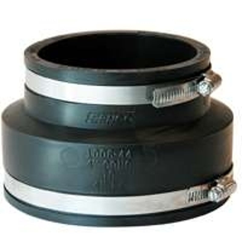 Fernco P1006-44 Flexible Coupling, 4 x 4 in, 3.955 in L, PVC, Black, 4.3 psi Pressure