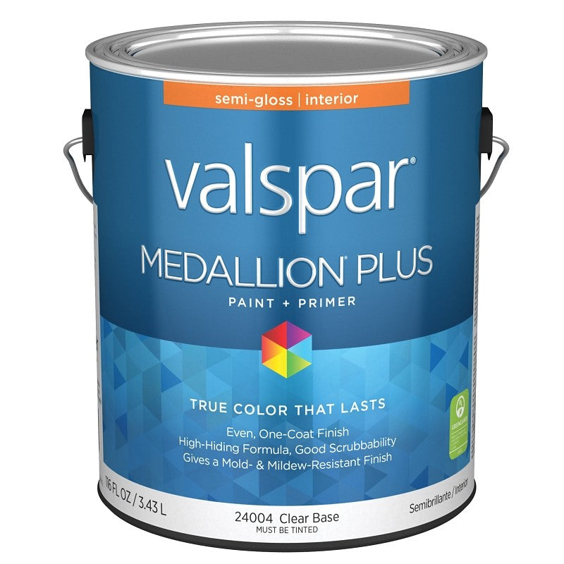 Valspar Medallion Plus 2700 028.0024004.007 Latex Paint, Acrylic Base, Semi-Gloss Sheen, Clear Base, 1 gal (Pack of 4)