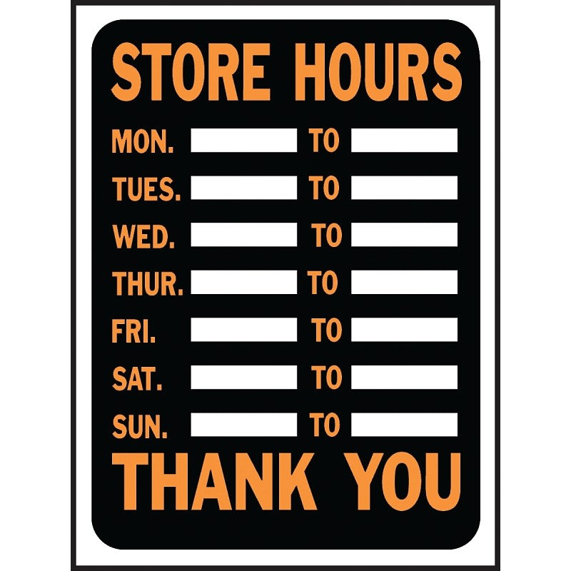Hy-Ko Hy-Glo Series 3030 Identification Sign, Rectangular, STORE HOURS, Fluorescent Orange Legend, Black Background (Pack of 10)