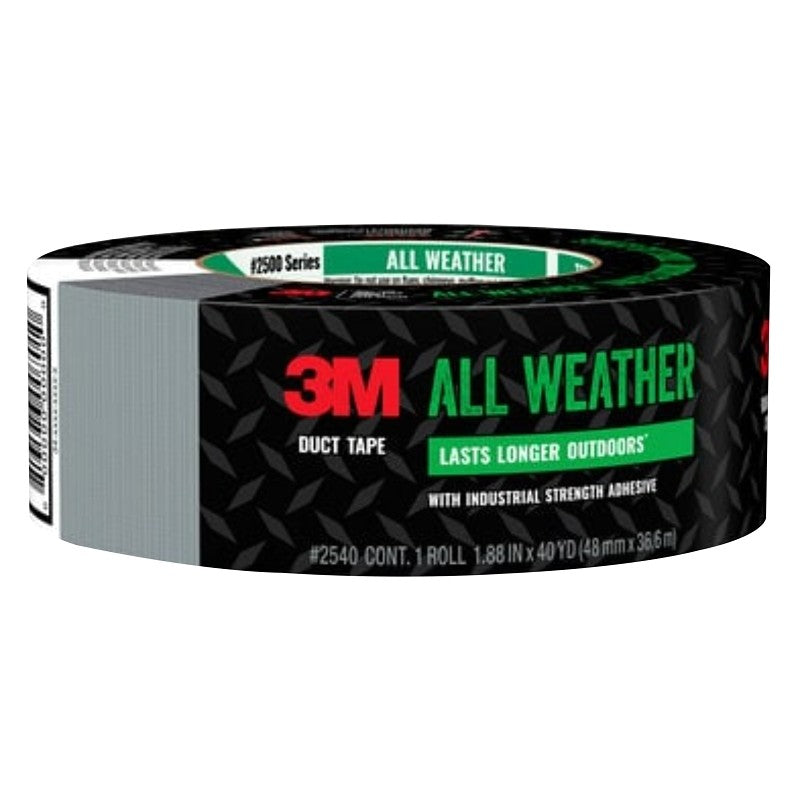 3M 2540 Duct Tape, 40 yd L, 1.88 in W, Polyethylene Backing, Gray