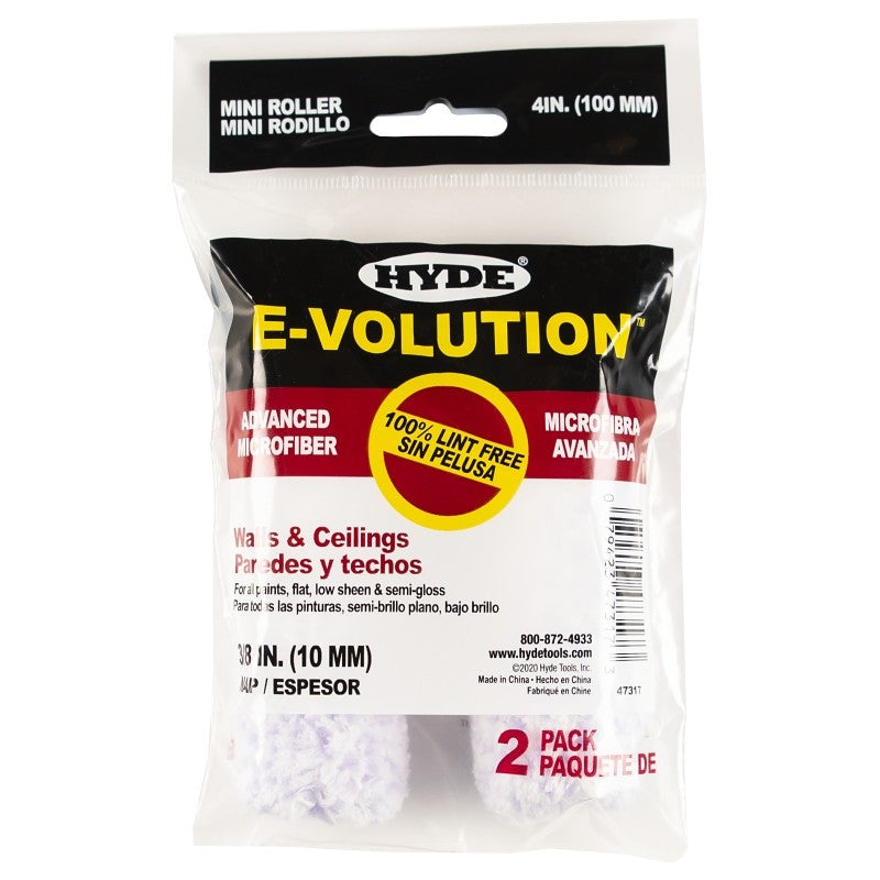 Hyde 47317 Mini Roller Cover, 3/8 in Thick Nap, 4 in L, 2/PK