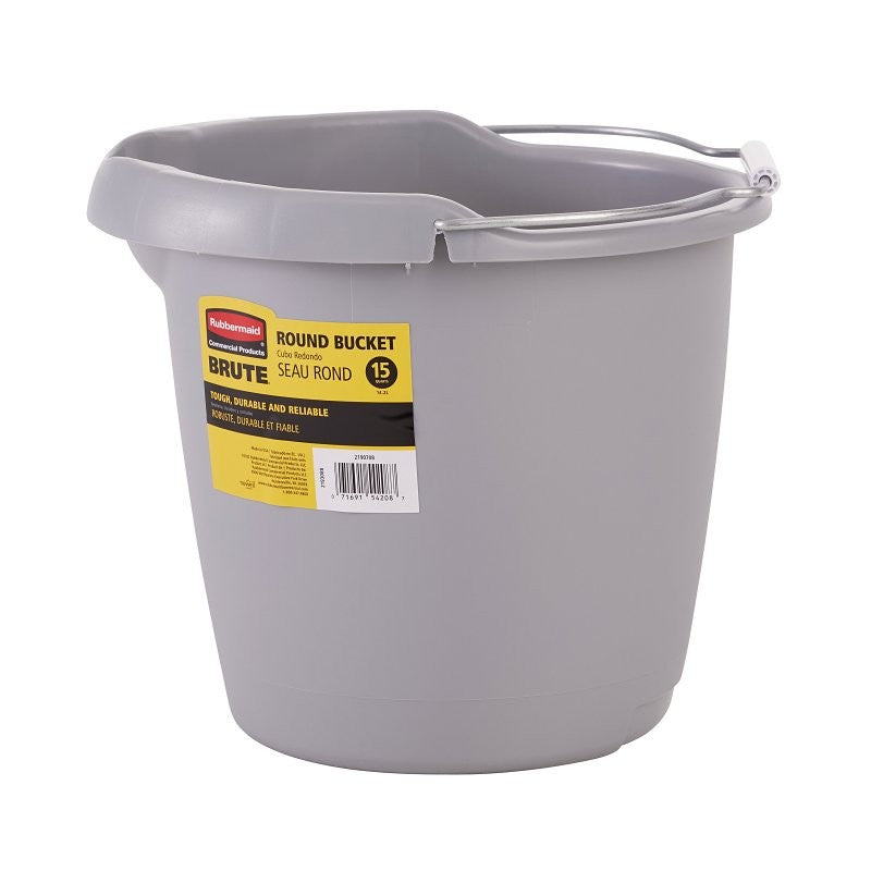 Rubbermaid Brute Series 2190708 Bucket, 15 qt, 12.8 in Dia, Plastic, Gray