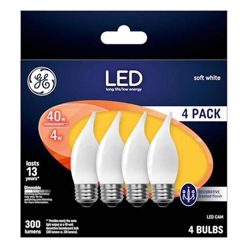 GE Industrial Solutions 37420 LED Bulb, Decorative, CAM Lamp, 40 W Equivalent, E26 Lamp Base, Dimmable, Frosted