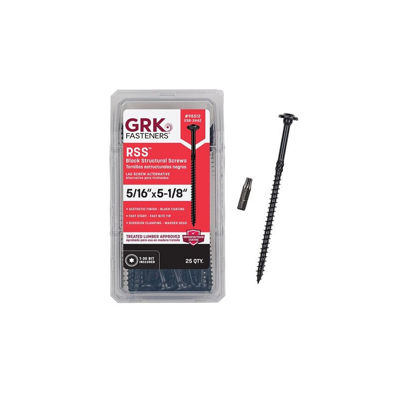 GRK Fasteners RSS Series 95512 Structural Screw, 5-1/8 in L, Coarse Thread, Washer Head, Torx Drive, Steel, Zinc-Plated