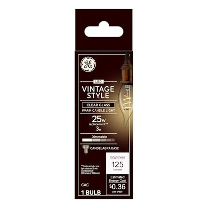 GE 36486 LED Lamp, Vintage, CAC Lamp, E12 Lamp Base, Dimmable, 2200 K Color Temp (Pack of 4)
