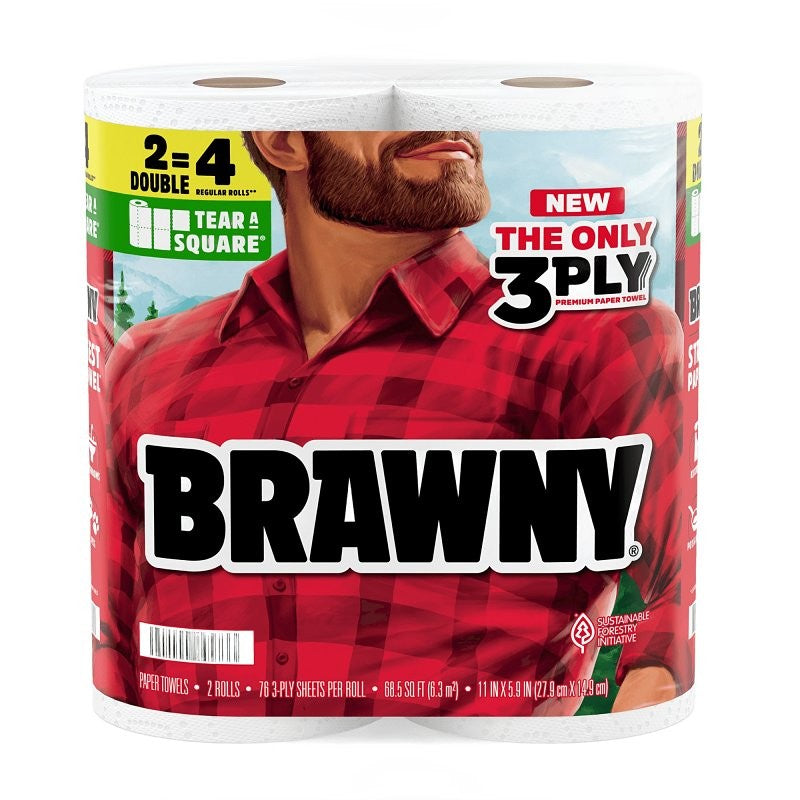Brawny Tear-A-Square 44573 Paper Towel Roll, 3-Ply (Pack of 12)