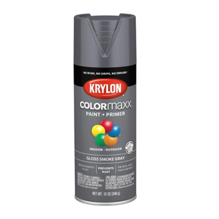 Krylon K05539007 Enamel Spray Paint, 12 oz Can, 25 sq-ft Coverage Area, Solvent Base, Gloss, Smoke Gray