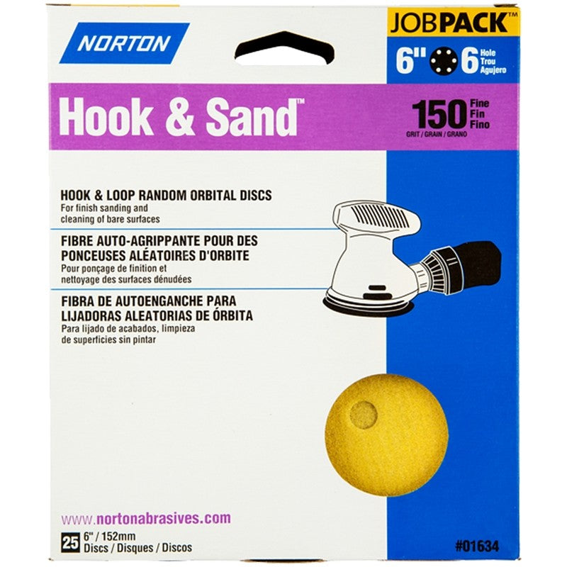 Norton Hook & Sand Series 07660701634 Vacuum Disc, 6 in Dia, P150 Grit, Fine, Aluminum Oxide Abrasive, Paper Backing