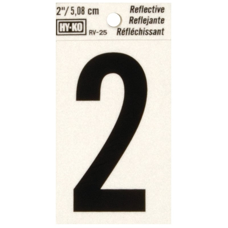 Hy-Ko RV-25/2 Reflective Sign, Character: 2, 2 in H Character, Black Character, Silver Background, Vinyl (Pack of 10)