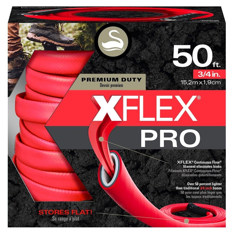 Swan XFlex PRO Series CSNXFP34050 Garden Hose, 3/4 in, 50 ft L, Male x Female, Polyester, Red