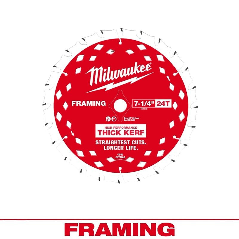 Milwaukee 48-40-0740 Circular Saw Blade, 7-1/4 in Dia, 5/8 in Arbor, 24-Teeth, Carbide Cutting Edge