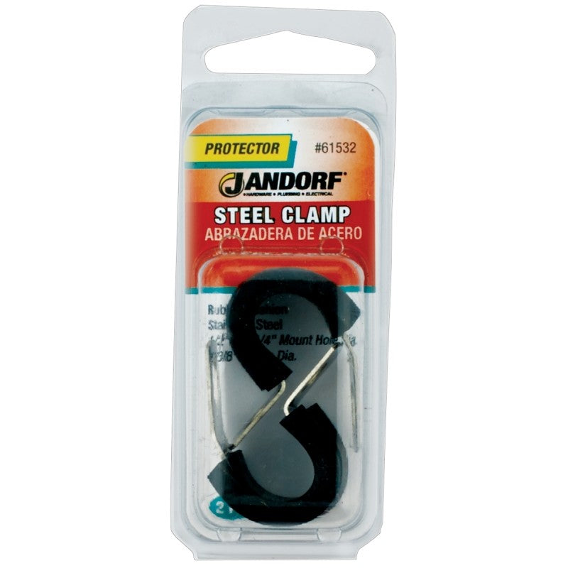 Jandorf 61532 Cushion Clamp, 3/8 in Max Bundle Dia, 1/2 in W, Rubber/Stainless Steel, Black