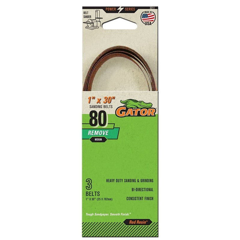 Gator 3211 Sanding Belt, 1 in W, 30 in L, 80 Grit, Medium, Aluminum Oxide Abrasive
