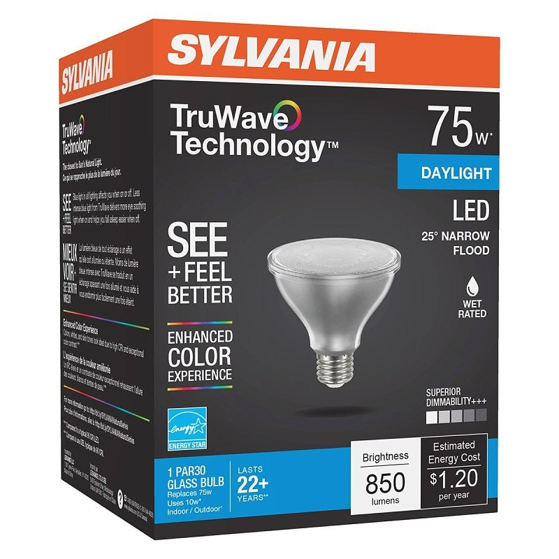 Sylvania 40915 Natural LED Bulb, 120 V, 850 Lumens, 10 W, PAR30 Lamp, E26 Lamp Base, Dimmable, Clear, Daylight