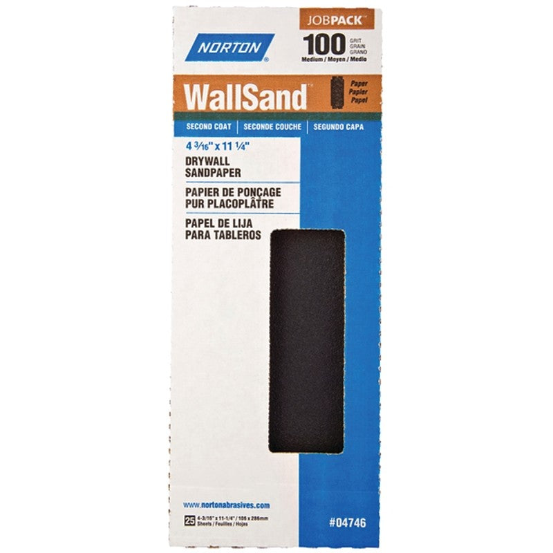 Norton 04746 Sandpaper, 11-1/4 in L, 4-3/16 in W, P100 Grit, Medium, Silicone Carbide Abrasive