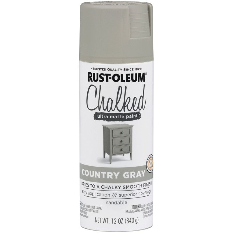 Rust-Oleum 302593 Chalk Spray Paint, Ultra Matte, Country Gray, 12 oz, Can