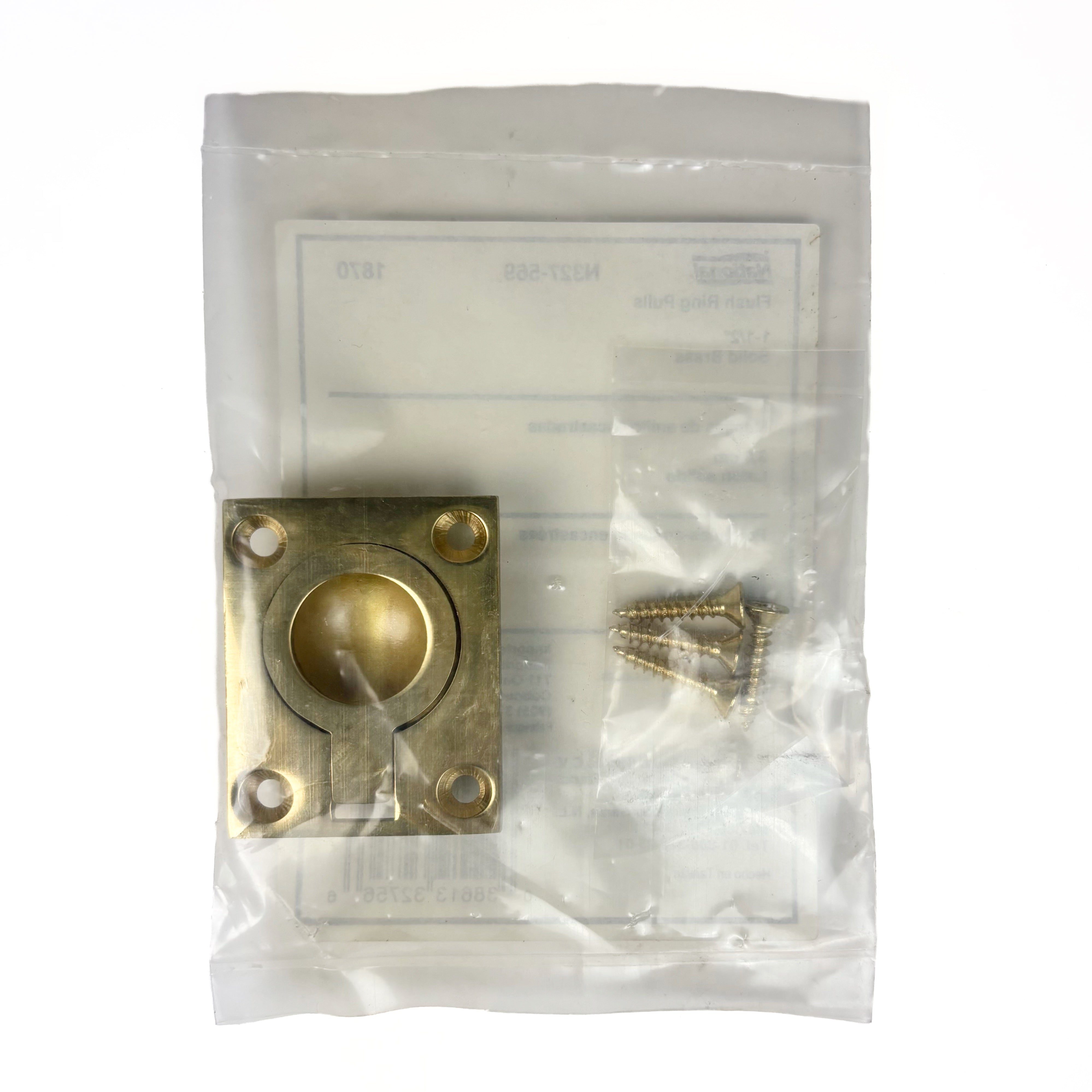 Flush Ring Pull 1-1/2 Inch Bright Solid Brass (POS)