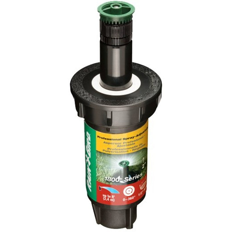 Rain Bird 1800 1802AP8 Pop-Up Sprinkler, 1/2 in Connection, FNPT, 2 in H Pop-Up, 8 ft, Adjustable Nozzle, Plastic