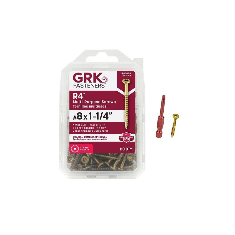 GRK Fasteners 96080 Framing and Decking Screw, #8 Thread, 1-1/4 in L, Coarse Thread, Countersunk Head, Star Drive, Steel