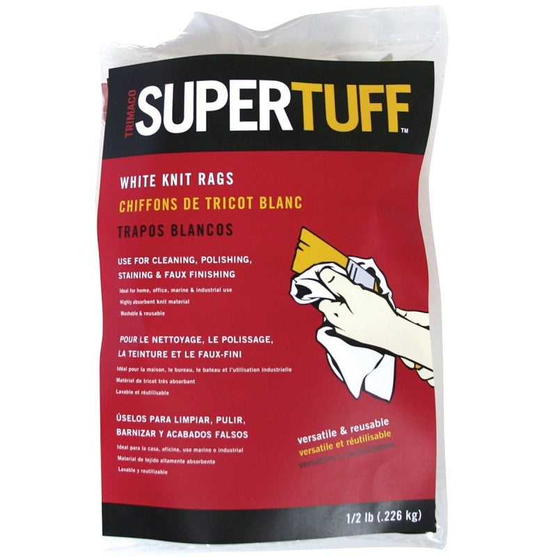 Trimaco 10811 T-Shirt Knit Painters Rag, 1/2 lb, Knit T-shirt, White