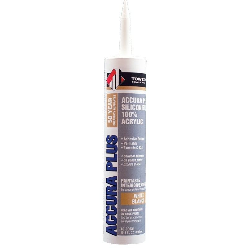 Tower Sealants ACCURA PLUS TS-00031 Silicone Sealant, White, 7 to 14 days Curing, 40 to 140 deg F, 10.1 fl-oz Tube (Pack of 12)