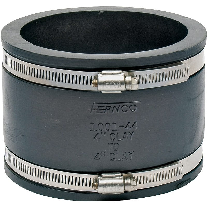 Fernco P1001-44 Flexible Coupling, 4 x 4 in, Clay x Clay, PVC, 4.3 psi Pressure