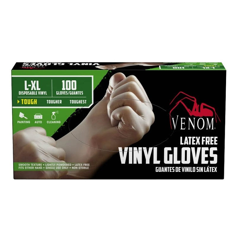 Venom Steel VEN4135 Non-Sterile Disposable Gloves, L/XL, Vinyl, 9 in L, Clear