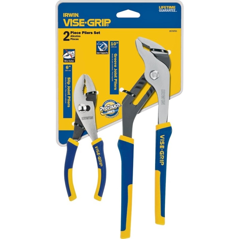 Irwin 2078701 Plier Set, Includes: (1) 6 in Slip Joint Pliers and (1) 10 in Groove Joint Pliers, Nickel Chromium Steel
