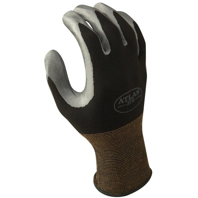 Showa 370BS-06.RT Protective Gloves, S, Knit Wrist Cuff, Nitrile, Black/Gray