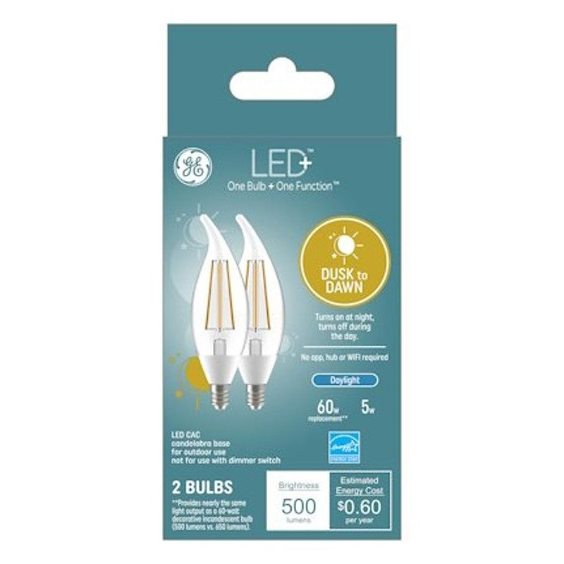 GE LED+ 93121491 Dusk To Dawn Light Bulb, CAC Lamp, 60 W Equivalent, Candelabra (E12) Lamp Base, Non-Dimmable