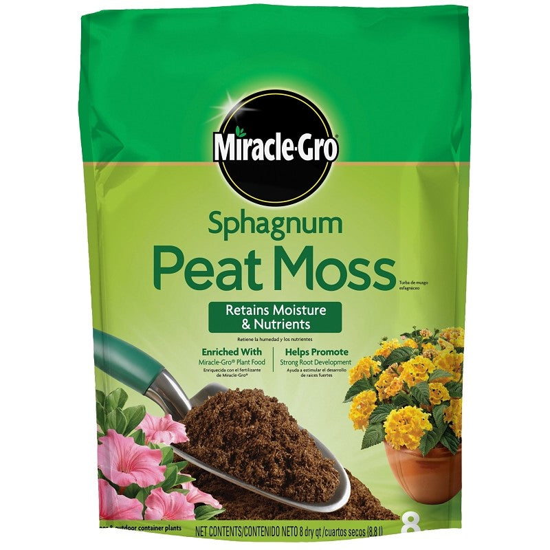 Miracle-Gro 85278430 Sphagnum Peat Moss, Solid, Earthy, 8 qt Bag (Pack of 6)