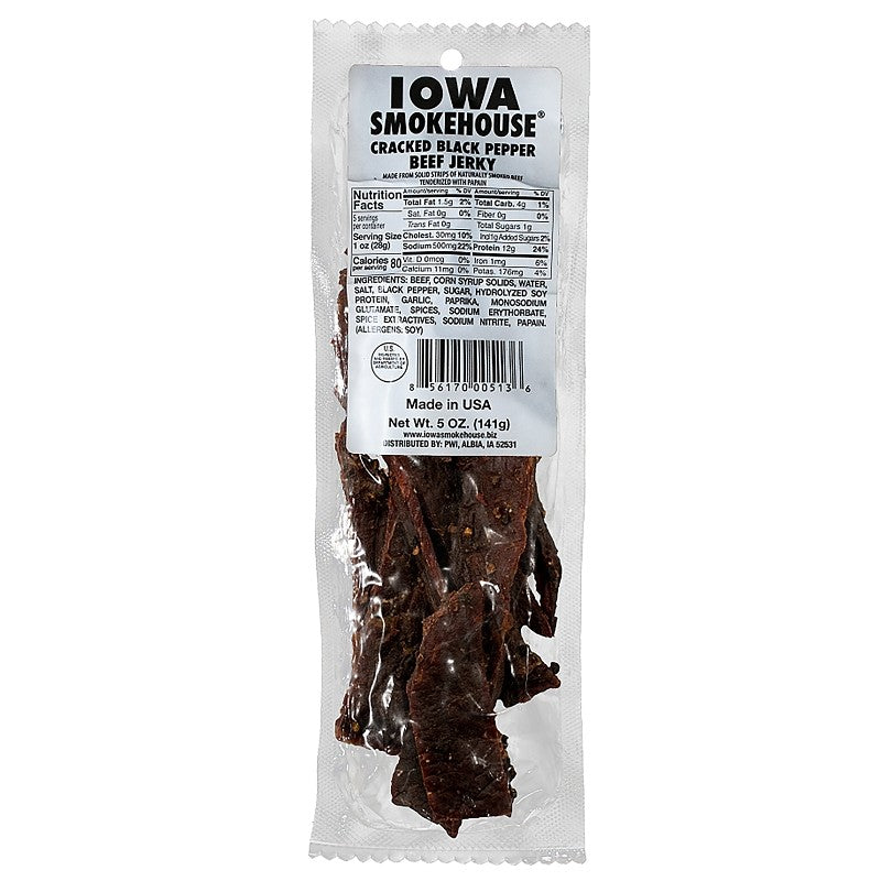 Iowa Smokehouse IS-5JP Beef Jerky, Cracked Black Pepper, 5 oz, Pack (Pack of 12)