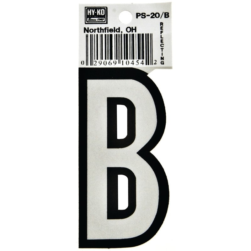 Hy-Ko PS-20/B Reflective Letter, Character: B, 3-1/4 in H Character, Black/White Character, Vinyl (Pack of 10)