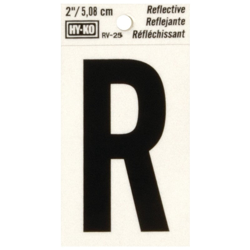 Hy-Ko RV-25/R Reflective Letter, 1-1/2 in W x 3 in H Dimensions, Character: R, 2 in H Character, Black Character, Vinyl (Pack of 10)