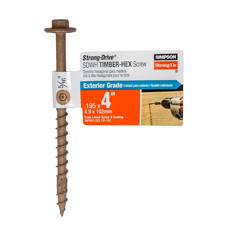 Simpson Strong-Tie Strong-Drive SDWH SDWH19400DB-RP1 Timber Screw, 4 in L, Coarse Thread, Large Hex Washer Head (Pack of 40)