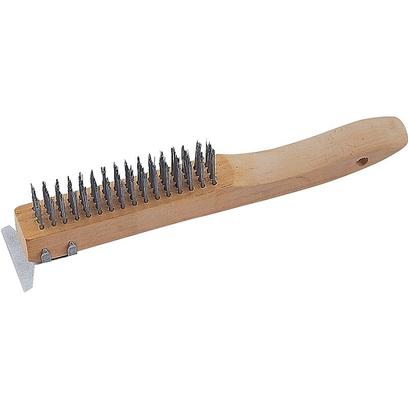 ProSource TGE-WB416 Wire Brush with Scraper, 1-3/4 in L Trim, Zinc Bristle, 3/4 in W Brush, 10-1/4 in OAL