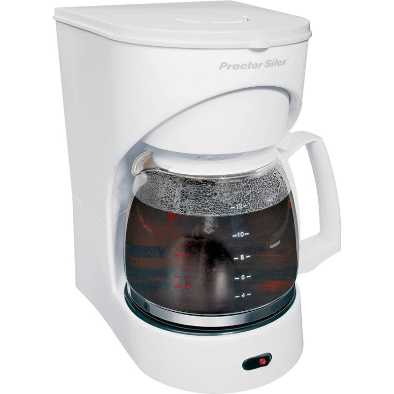 Proctor Silex 43501Y Coffee Maker, 12 Cups Capacity, 900 W, Glass, White, Automatic Control