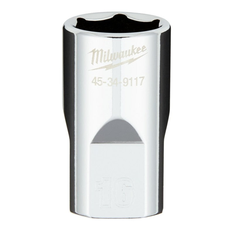 Milwaukee 45-34-9117 Socket, 16 mm Socket, Standard Socket, 1/2 in Drive, 6-Point, Chrome Vanadium Steel, Chrome