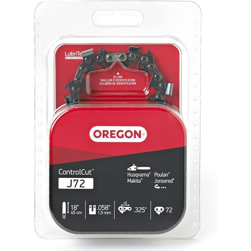 Oregon J72 Chainsaw Chain, 18 in L Bar, 0.058 Gauge, 0.325 in TPI/Pitch, 72-Link