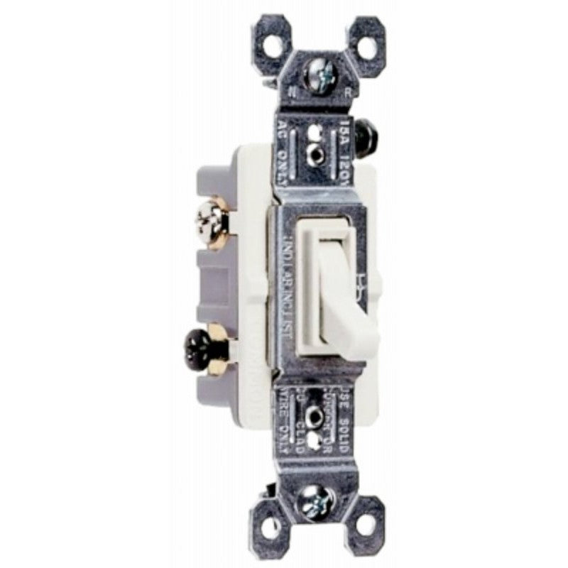 Pass & Seymour 663WGCACC20 TradeMaster Series Toggle Switch, White, 15 A, 120 VAC, Back Wire, Side Wire Terminal