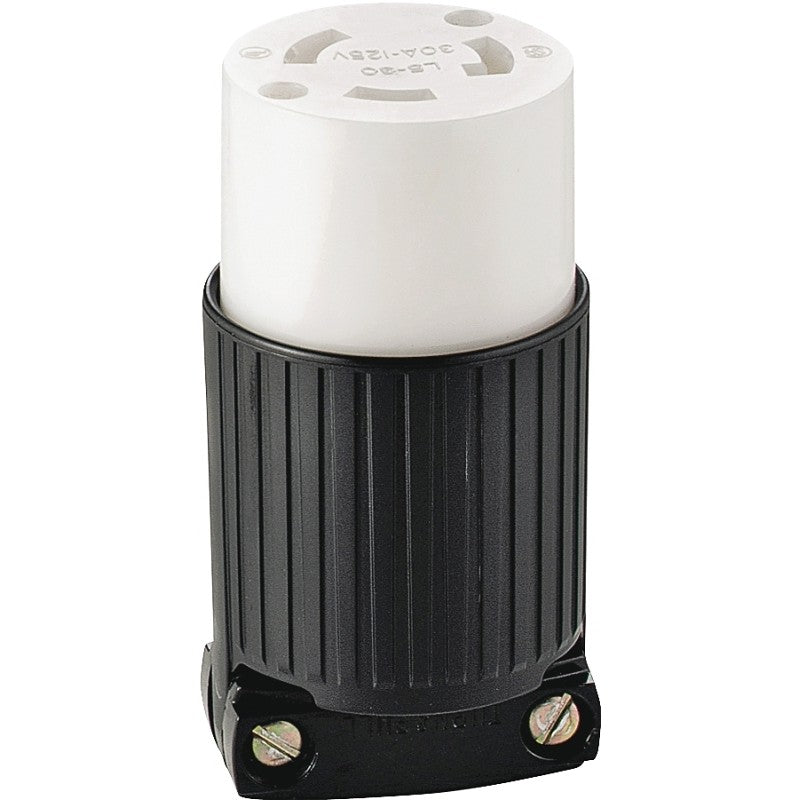 Eaton Wiring Devices L530C Twist Lock Connector, 2 -Pole, 30 A, 125/250 V, NEMA: NEMA L5-30, Black/White