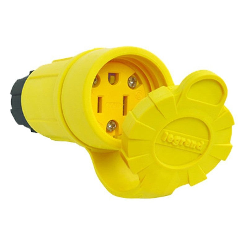 Legrand PS15W47CCV3 Electrical Connector, 2 -Pole, 15 A, 125 V, IP65, 66, 67, NEMA: NEMA 5-15R, Yellow
