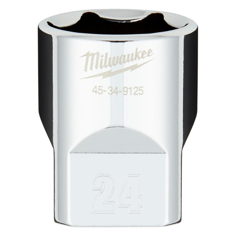 Milwaukee 45-34-9125 Socket, 24 mm Socket, 1/2 in Drive, 6-Point, Chrome Vanadium Steel, Chrome