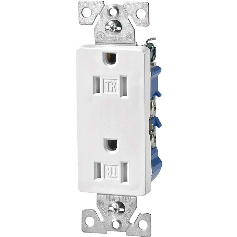 Eaton Wiring Devices TR1107W-BOX Duplex Receptacle, PVC, White, 2-Pole, 15 A, 125 V, Push-in, Side Wiring, NEMA: 5-15R