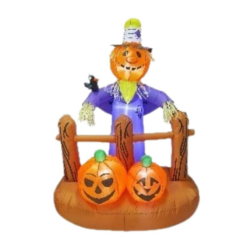 Santas Forest 90978 Inflatable Scarecrow w/Pumpkin, 5 ft H, Polyester, Multi Color, Internal Light/Music: Internal Light, Indoor/Outdoor