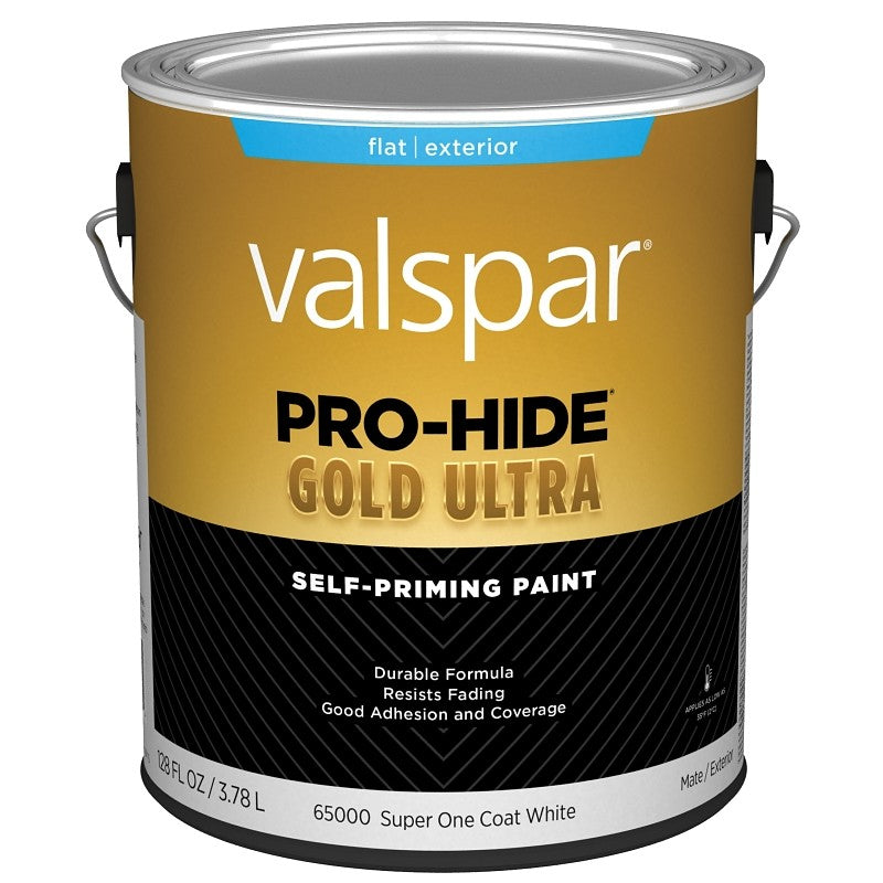 Valspar Pro-Hide Gold Ultra 6500 028.0065000.007 Latex Paint, Acrylic Base, Flat Sheen, Super One Coat White, 1 gal (Pack of 4)