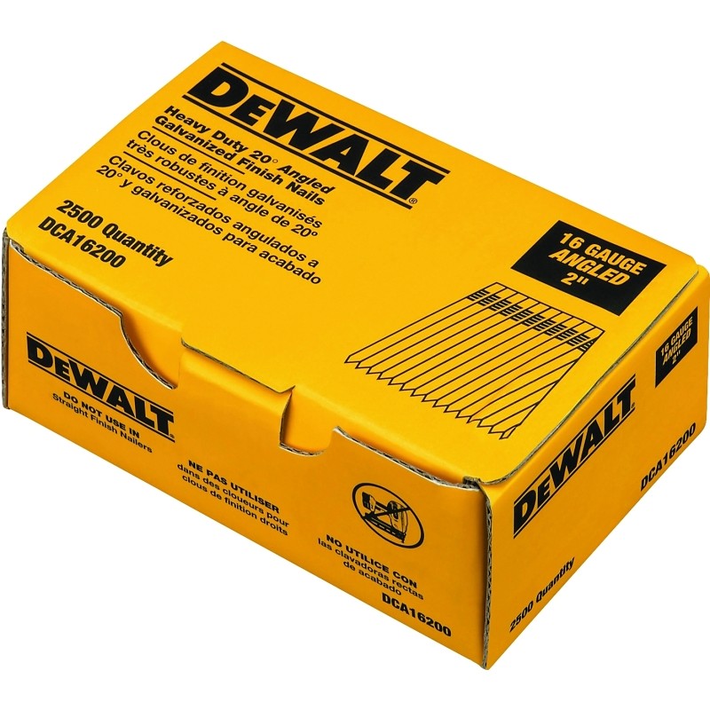 DEWALT DCA16200 Series Finish Nail, Glue Collation, 2 in L, 16 Gauge, Steel, Suitable for: DC618K Finish Nailer, 2500/PK
