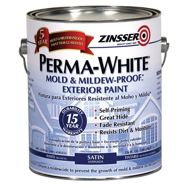 ZINSSER 03101 Exterior House Paint, Satin, White, 1 gal Can (Pack of 4)