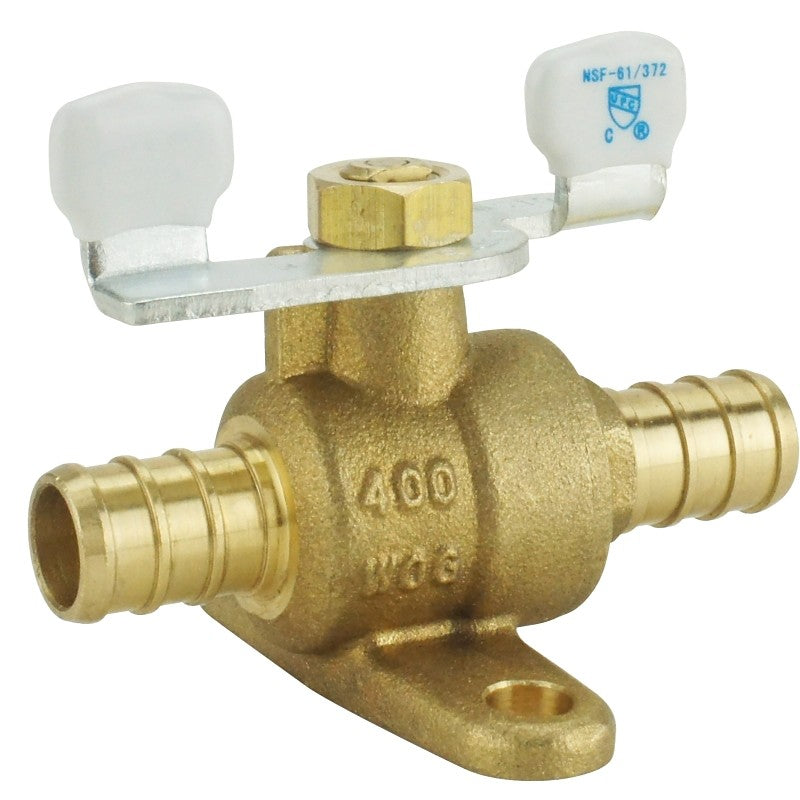 Apollo Valves APXV12T Ball Valve with Tee Handle and Mounting Pad, 1/2 in Connection, Barb, 200 psi Pressure, Brass Body